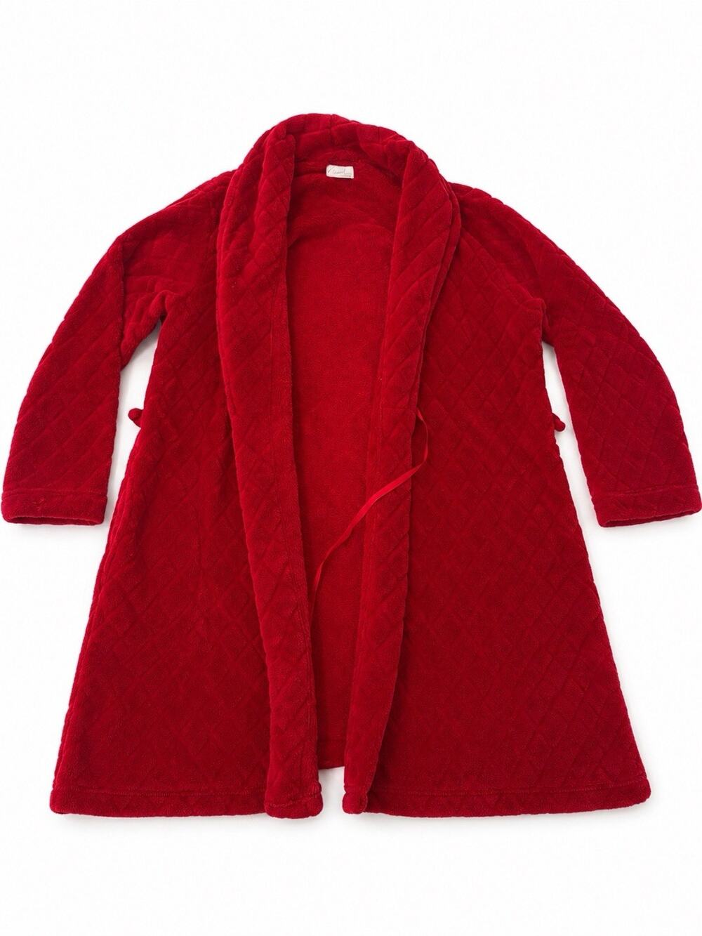 Kim Rogers Intimates Women’s Red Plush Robe Quilted Shawl Collar Tie Belt
